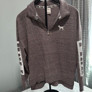 PINK Victoria's Secret Gray Zip Up Sweater with Embroidered Logo